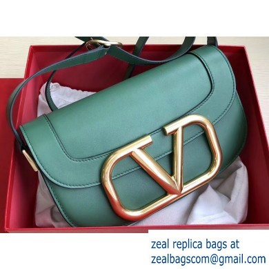 Valentino Supervee Calfskin Crossbody Large Bag Green/Gold 2020