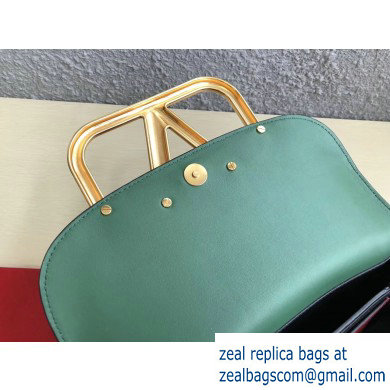Valentino Supervee Calfskin Crossbody Large Bag Green/Gold 2020 - Click Image to Close