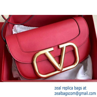 Valentino Supervee Calfskin Crossbody Large Bag Red/Gold 2020 - Click Image to Close