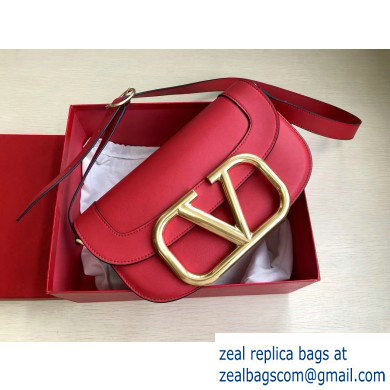 Valentino Supervee Calfskin Crossbody Large Bag Red/Gold 2020 - Click Image to Close