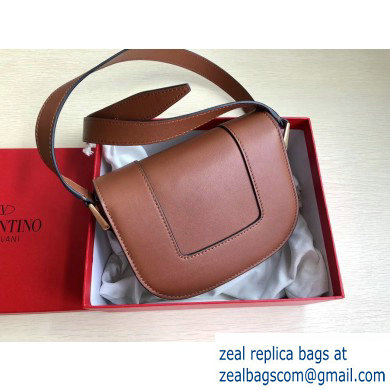 Valentino Supervee Calfskin Crossbody Small Bag Brown/Gold 2020 - Click Image to Close