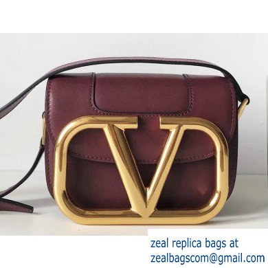 Valentino Supervee Calfskin Crossbody Small Bag Burgundy/Gold 2020 - Click Image to Close