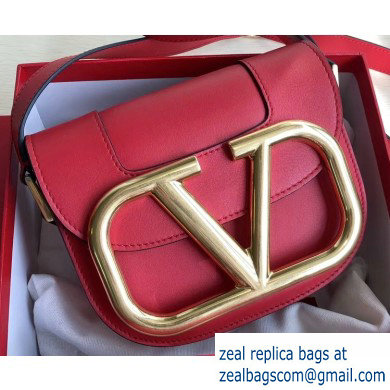 Valentino Supervee Calfskin Crossbody Small Bag Red/Gold 2020 - Click Image to Close