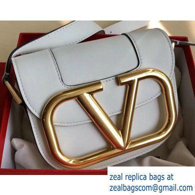 Valentino Supervee Calfskin Crossbody Small Bag White/Gold 2020 - Click Image to Close