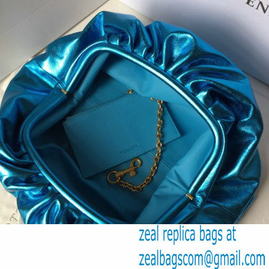 Bottega Veneta Frame Pouch Clutch large Bag with Strap In Butter Calf metallic blue 2020