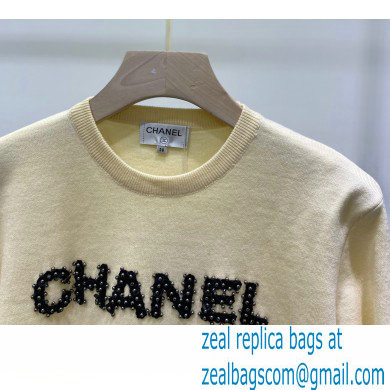 CHANEL CC LOGO Embroidered CASHMERE SWEATER WHITE 2020