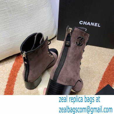 Chanel CC Logo Suede Boots Dark Gray 2020