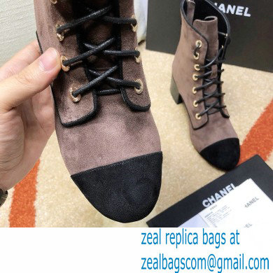 Chanel CC Logo Suede Boots Dark Gray 2020