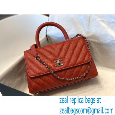 Chanel Caviar Calfskin Coco Handle Chevron Small Flap Bag Red with Top Handle A92990 7147