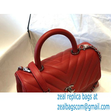 Chanel Caviar Calfskin Coco Handle Chevron Small Flap Bag Red with Top Handle A92990 7147