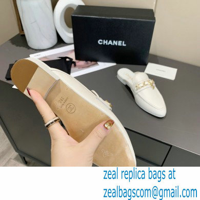 Chanel Chain and CC Logo Mules White 2020