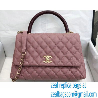 Chanel Coco Handle Medium Flap Bag Dusty Pink/Burgundy with Lizard Top Handle A92991 Top Quality 7148