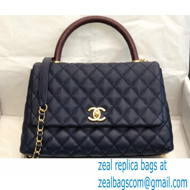 Chanel Coco Handle Medium Flap Bag Navy Blue/Burgundy with Lizard Top Handle A92991 Top Quality 7148