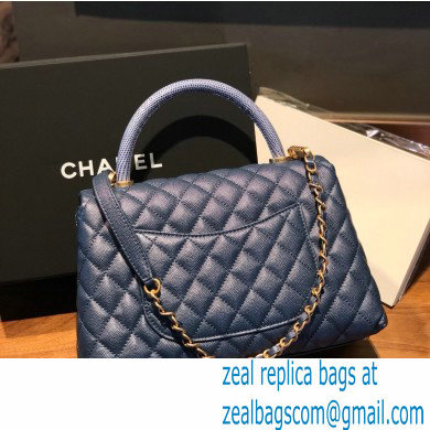 Chanel Coco Handle Medium Flap Bag Navy Blue with Lizard Top Handle A92991 Top Quality 7148