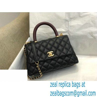 Chanel Coco Handle Small Flap Bag Black/Burgundy with Lizard Top Handle A92990 Top Quality 7147 - Click Image to Close