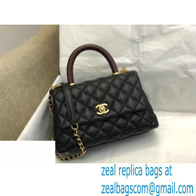 Chanel Coco Handle Small Flap Bag Black/Burgundy with Lizard Top Handle A92990 Top Quality 7147