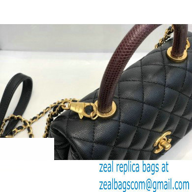 Chanel Coco Handle Small Flap Bag Black/Burgundy with Lizard Top Handle A92990 Top Quality 7147