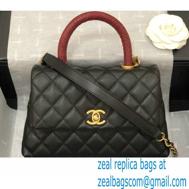 Chanel Coco Handle Small Flap Bag Black/Gold Burgundy Lizard with Top Handle A92990