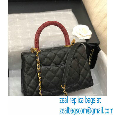 Chanel Coco Handle Small Flap Bag Black/Gold Burgundy Lizard with Top Handle A92990
