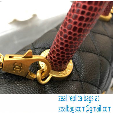 Chanel Coco Handle Small Flap Bag Black/Gold Burgundy Lizard with Top Handle A92990
