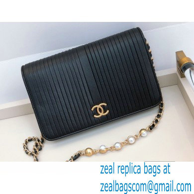 Chanel Crumpled Wallet on Chain WOC Bag Black with Pearls Chain 2020