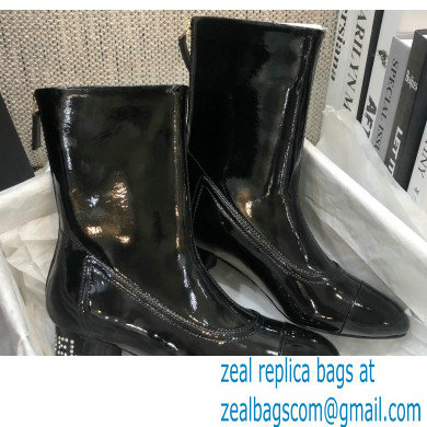 Chanel Crystal Logo Heel 3.5cm Boots Patent Black 2020