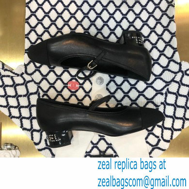 Chanel Crystal Logo Heel 3.5cm Pumps with Strap Black 2020