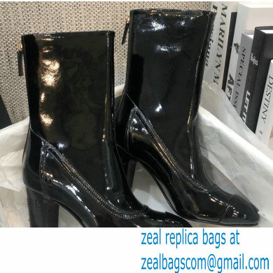 Chanel Crystal Logo Heel 8.5cm Boots Patent Black 2020