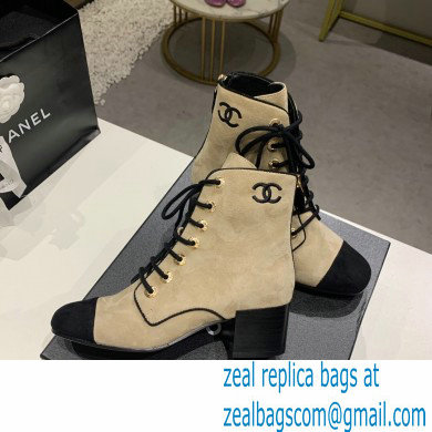 Chanel Heel 5.5cm CC Logo Cashmere Boots Beige 2020