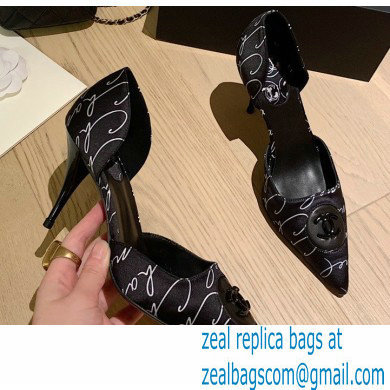 Chanel Heel 7cm Coco Vintage Pumps Top Quality Satin Print Black 2020