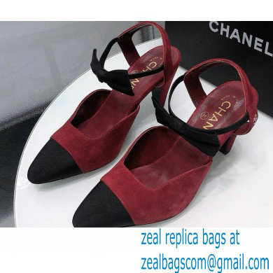 Chanel Heel 8cm Pumps with Bow Strap G36360 Suede Burgundy 2020