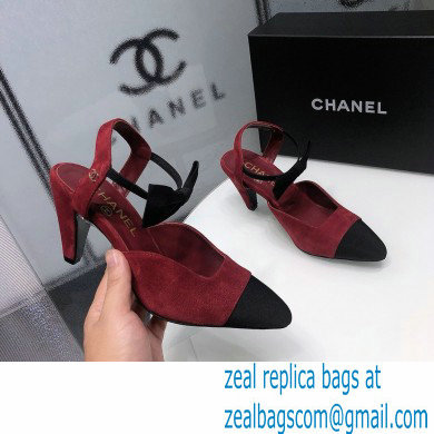 Chanel Heel 8cm Pumps with Bow Strap G36360 Suede Burgundy 2020