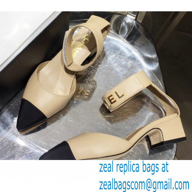 Chanel Low Heel Pumps Beige with Gold Logo Strap 2020