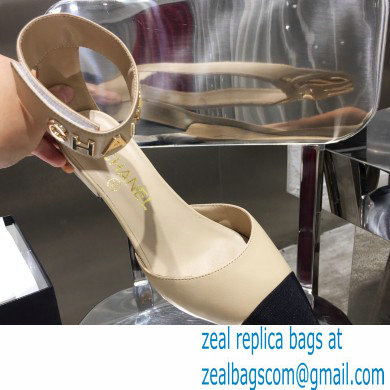 Chanel Low Heel Pumps Beige with Gold Logo Strap 2020