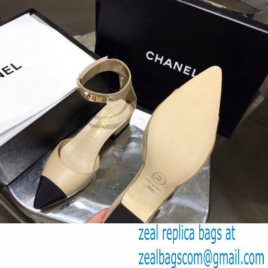 Chanel Low Heel Pumps Beige with Gold Logo Strap 2020
