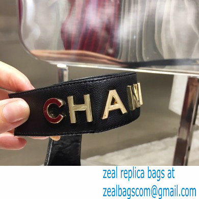 Chanel Low Heel Pumps Black with Gold Logo Strap 2020 - Click Image to Close