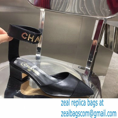 Chanel Low Heel Pumps Black with Gold Logo Strap 2020