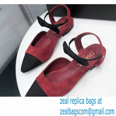 Chanel Mary Janes with Bow Strap G36361 Suede Burgundy 2020