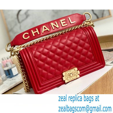 Chanel Medium Boy Flap Bag Red with Removable Logo Handle