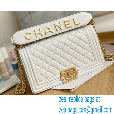 Chanel Medium Boy Flap Bag White with Removable Logo Handle