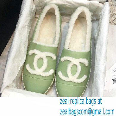 Chanel Shearling Fur Lining CC Logo Espadrilles Green 2020