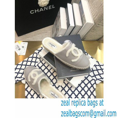 Chanel Shearling Fur Lining CC Logo Espadrilles Mules Gray 2020