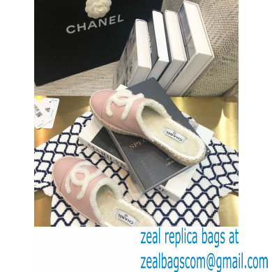 Chanel Shearling Fur Lining CC Logo Espadrilles Mules Pink 2020