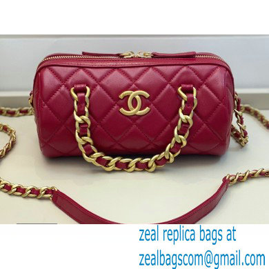 Chanel Shiny Lambskin Small Bowling Bag AS1899 Red 2020