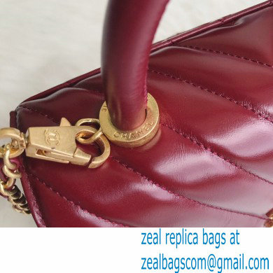 Chanel Waxy Calfskin Coco Handle Chevron Small Flap Bag Date Red with Top Handle A92990 7147