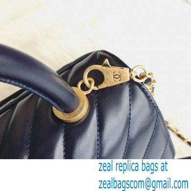 Chanel Waxy Calfskin Coco Handle Chevron Small Flap Bag Navy Blue with Top Handle A92990 7147