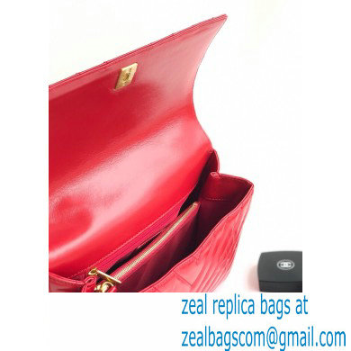 Chanel Waxy Leather Coco Handle Chevron Medium Flap Bag Red with Top Handle A92991 - Click Image to Close