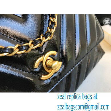 Chanel Waxy Leather Coco Handle Chevron Small Flap Bag Black with Top Handle A92990