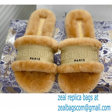 Christian Dior Shearling Fur Slides Mules Beige 2020