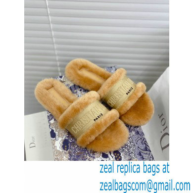 Christian Dior Shearling Fur Slides Mules Beige 2020